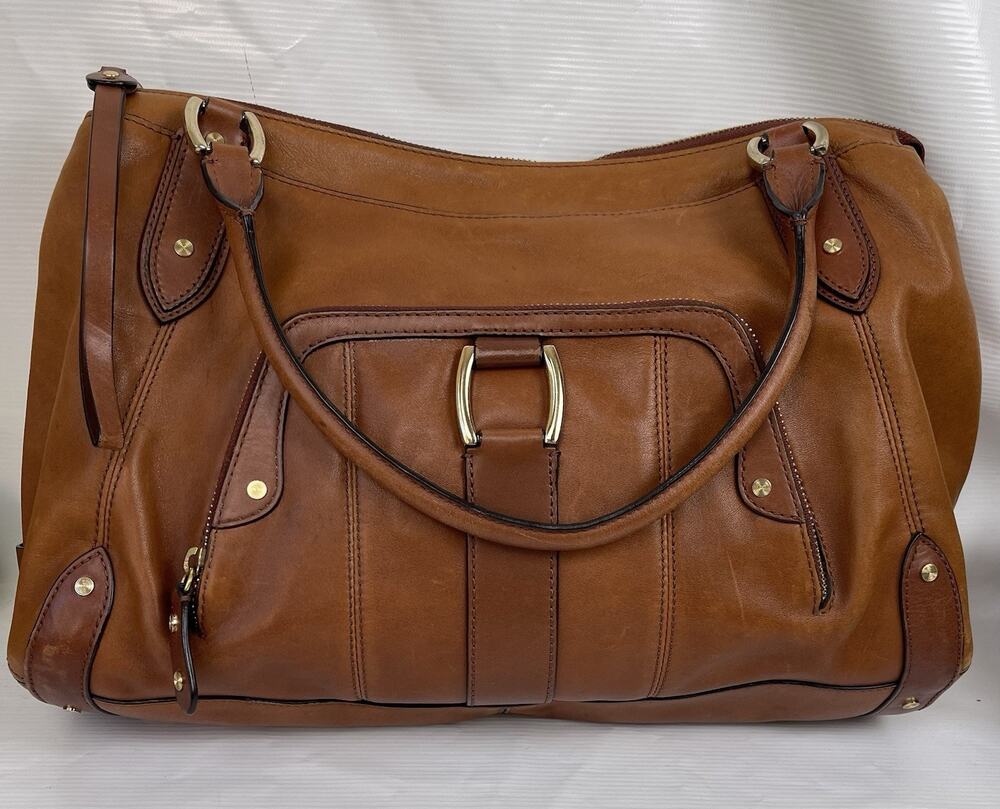 Cole Haan Paige Brown Leather Shoulder Hobo Bag Straps Hardware Large Vintage